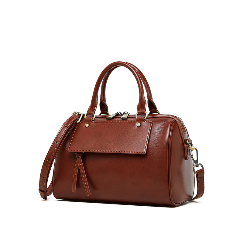 Genuine leather Boston pillow bag fashionable casual handbag cowhide shoulder messenger bag