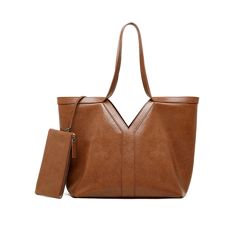 Simple Korean leather shoulder tote bag