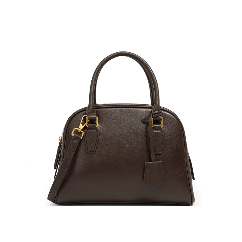 Top layer cowhide minimalist Boston bowling bag genuine leather handheld shoulder crossbody bag
