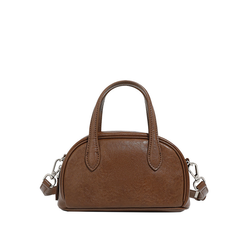 Genuine leather vintage vegetable tanned cowhide Boston bag crossbody bowling bag shoulder handbag