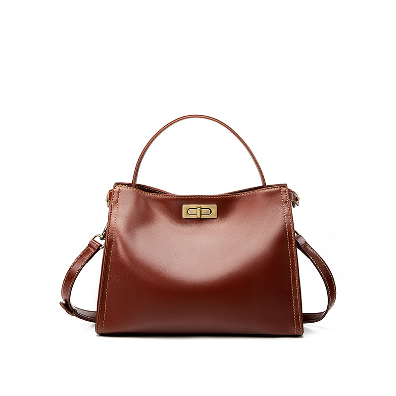 Vegetable tanned cowhide fashionable versatile handbag simple light luxury shoulder messenger bag