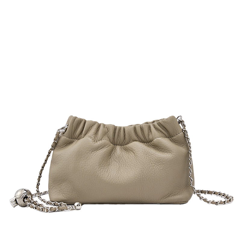 Genuine leather gold ball chain underarm bag cloud pleated bag shoulder crossbody bag