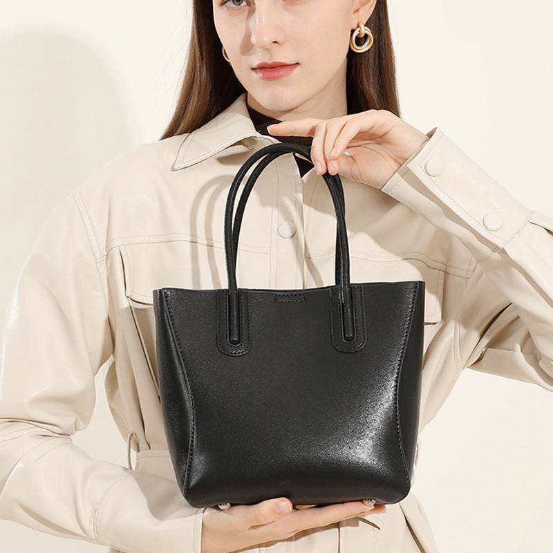 Genuine leather simple handbag literary retro tree paste leather bucket bag shoulder messenger bag