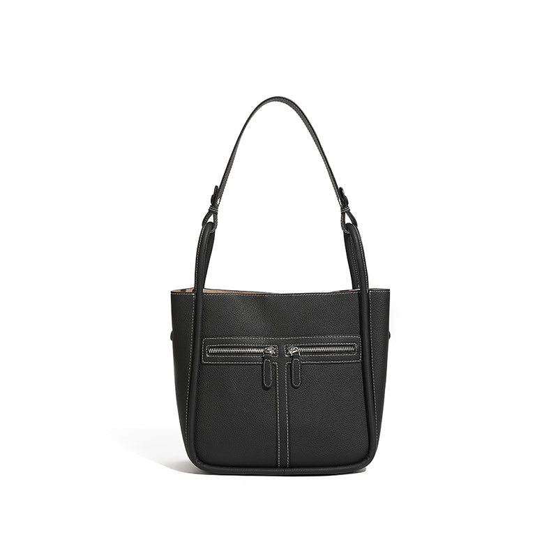 First layer of cowhide genuine leather bucket bag niche light luxury women's bag horseshoe bag large capacity commuter shoulder bag