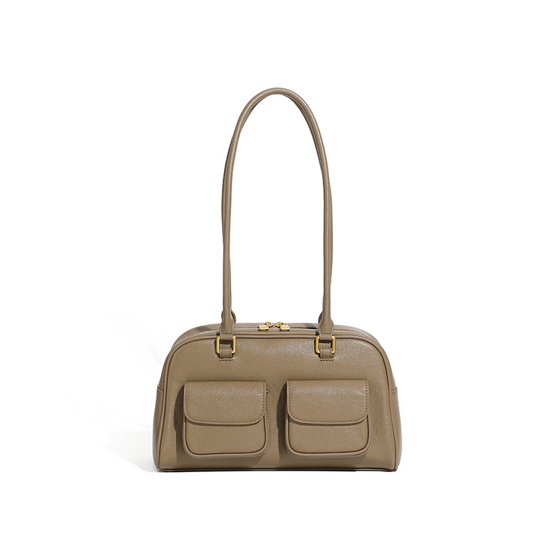 Niche design genuine leather vintage underarm bag bowling bag Boston underarm bag shoulder bag women's bag