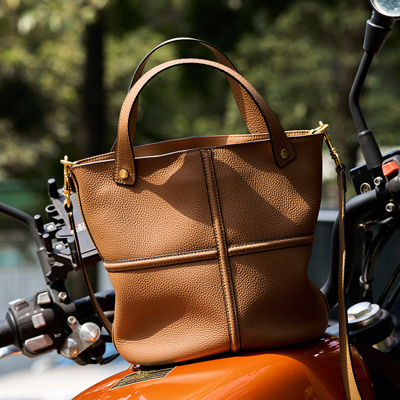 Genuine leather niche versatile bucket bag first layer of cowhide elegant shoulder crossbody bag
