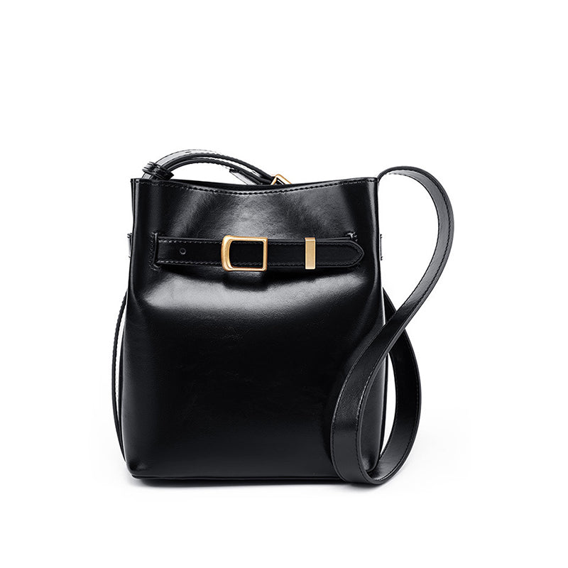 Vintage genuine leather shoulder bucket bag high-end versatile first-layer cowhide messenger bag