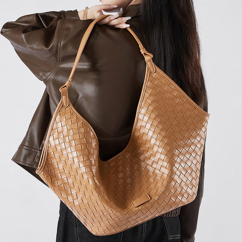 Cowhide Woven Tote Bag Underarm Shoulder Bag