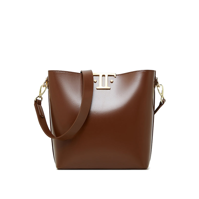 Genuine leather high-end versatile bucket bag niche underarm bag shoulder crossbody bag