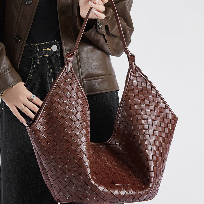 Cowhide Woven Tote Bag Underarm Shoulder Bag