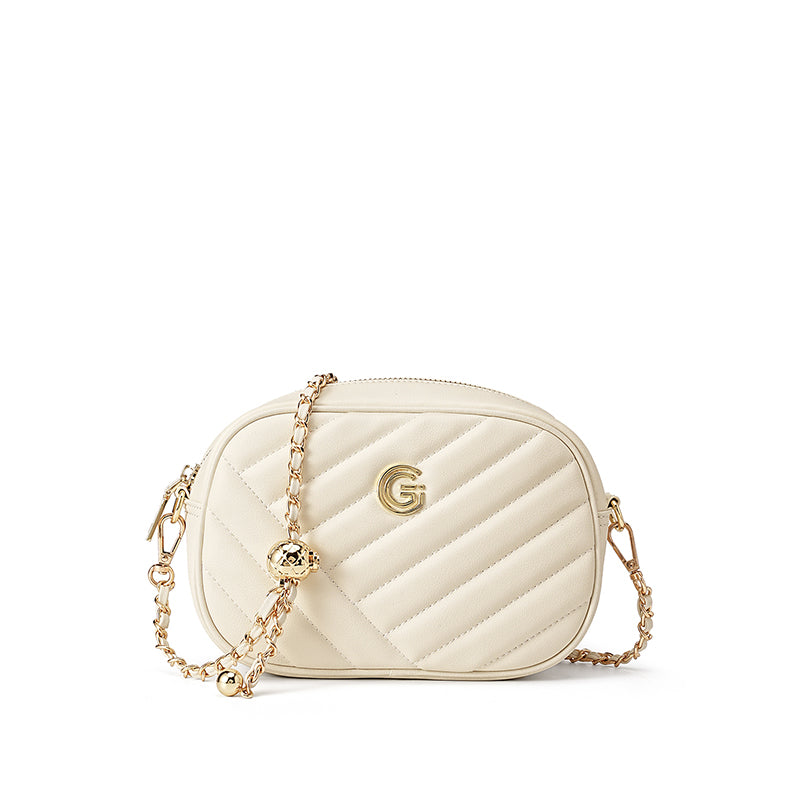 Genuine leather diamond chain small square bag fashionable and versatile mobile phone bag shoulder crossbody women's bag