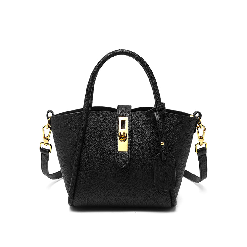 Genuine leather fashion bucket bag versatile textured handbag crossbody bag