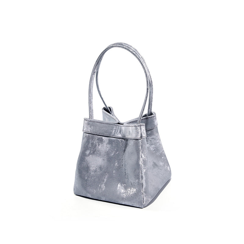 Genuine leather bucket bag new Chinese style niche satin cowhide shoulder crossbody wing bag
