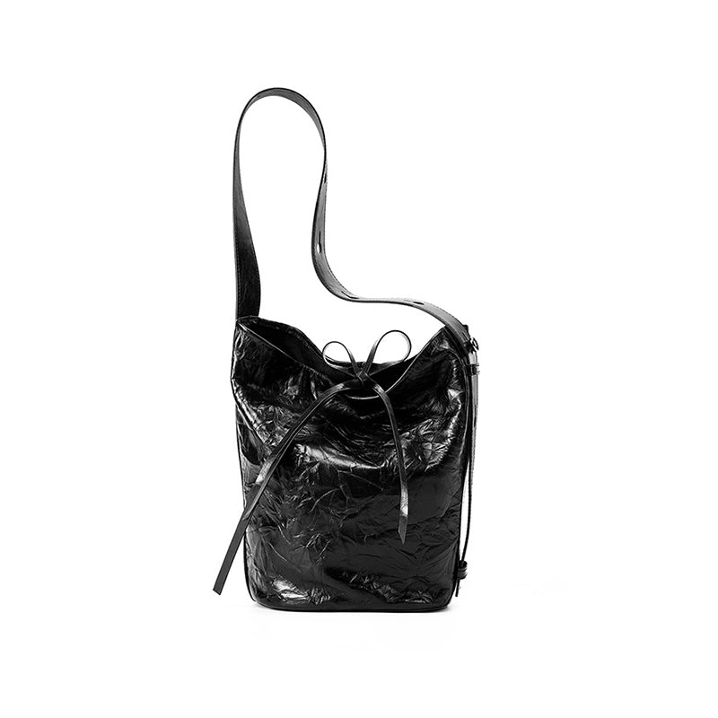 Genuine leather retro classic bucket bag fashionable niche cowhide shoulder crossbody tote bag