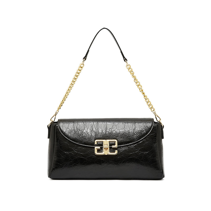 Genuine leather first layer oil wax shoulder bag cowhide fashionable light luxury crossbody bag