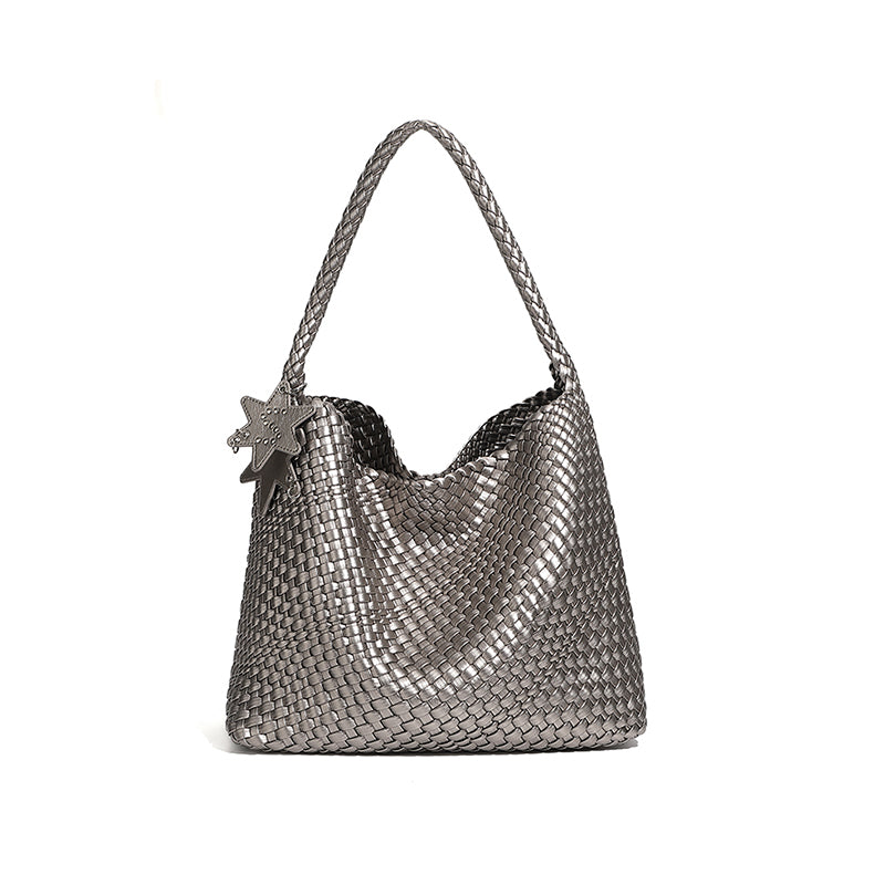 Niche hand-woven tote bag casual lazy style one-shoulder underarm bag bucket trendy women's bag