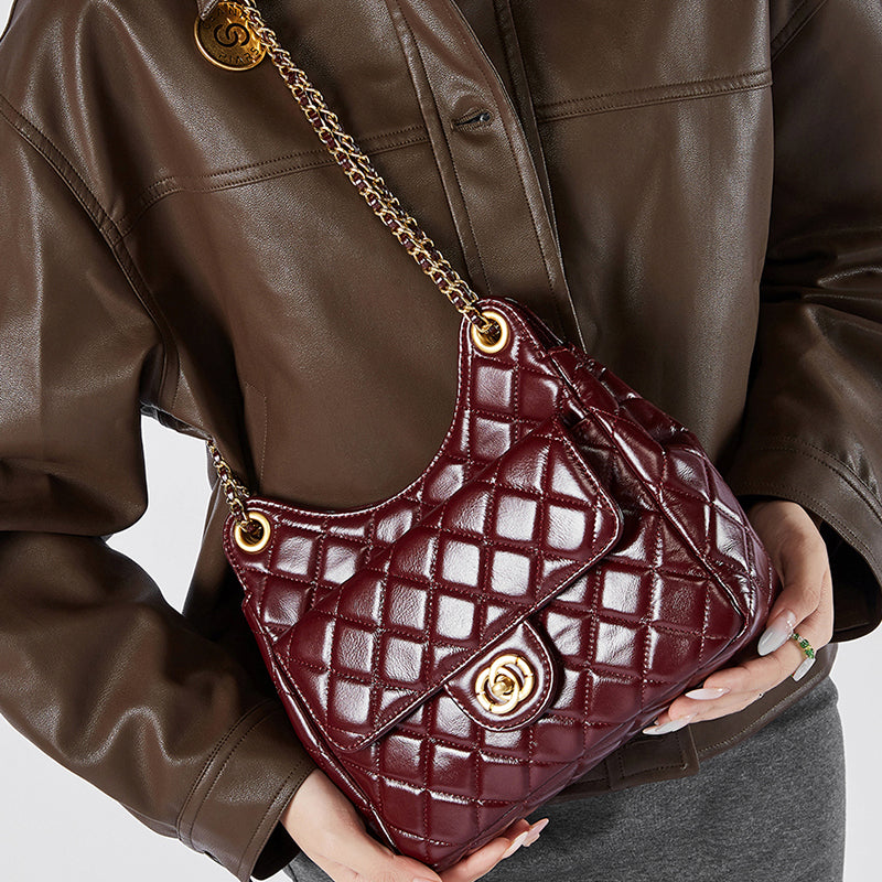 First layer of cowhide hobo bag genuine leather Chanel style fashionable versatile shoulder crossbody bag