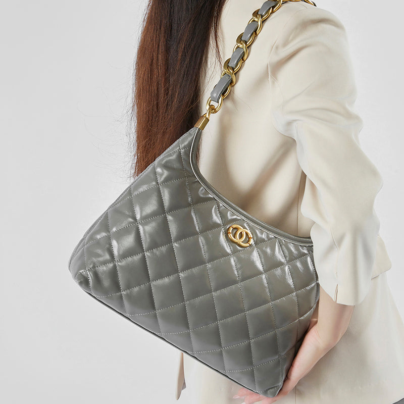 Genuine leather Chanel style shoulder bag chain hobo underarm bag diamond crossbody bag