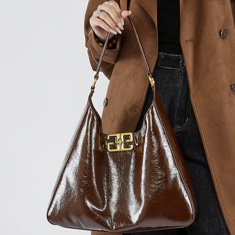 First layer of cowhide tote bag underarm bag hobo bag high-end second-hand shoulder bag