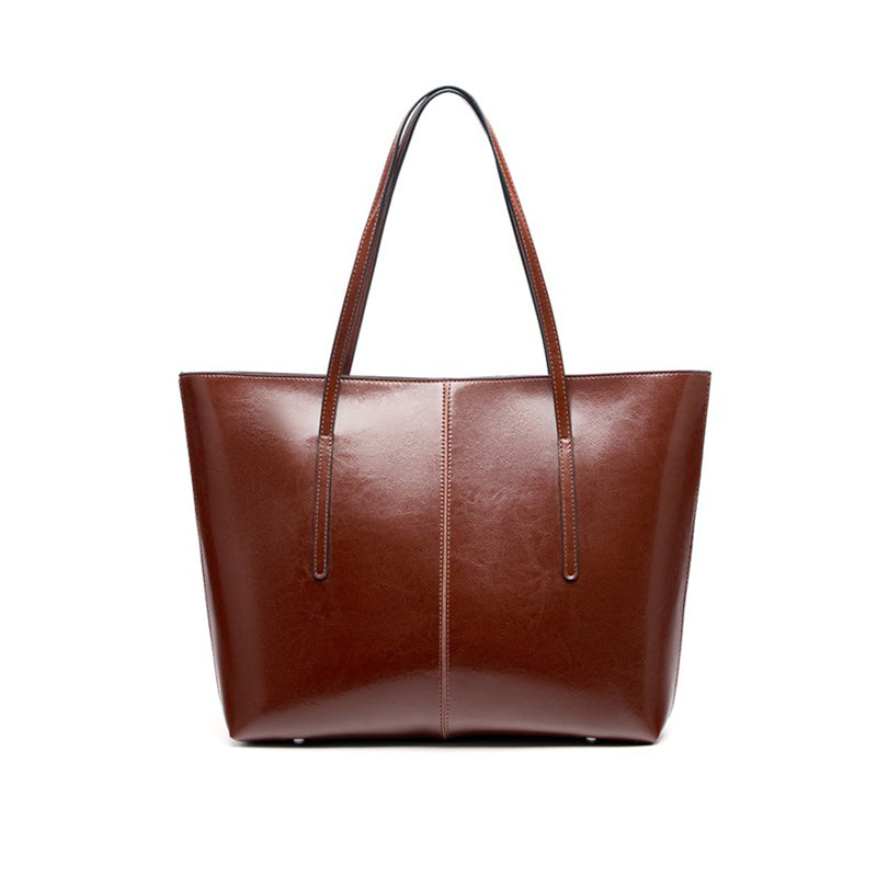 Large capacity genuine leather tote bag versatile handbag underarm bag niche shoulder bag bags