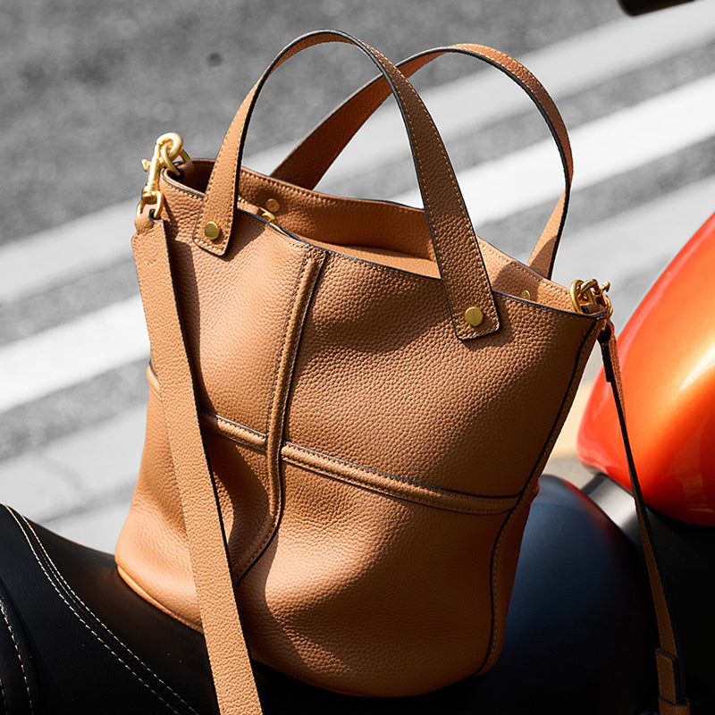 Genuine leather niche versatile bucket bag first layer of cowhide elegant shoulder crossbody bag