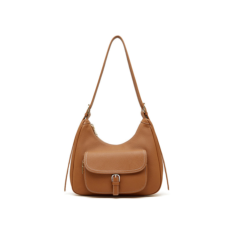 Genuine leather top layer cowhide underarm bag tote bag large capacity saddle bag shoulder bag women's work commuter bag