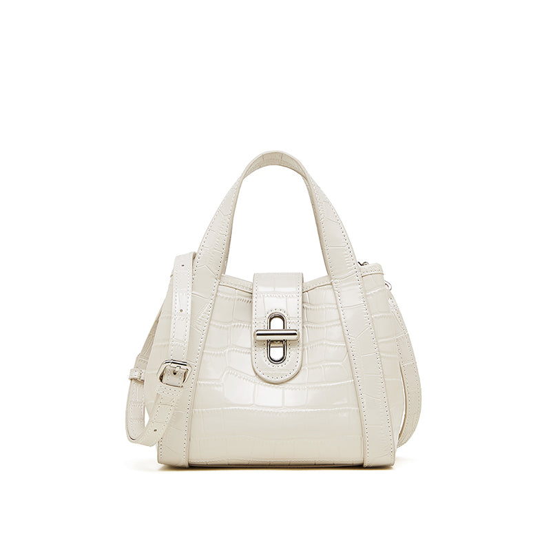 Genuine leather all-match crossbody bag bucket bag crocodile pattern light luxury niche handbag high-end tote bag