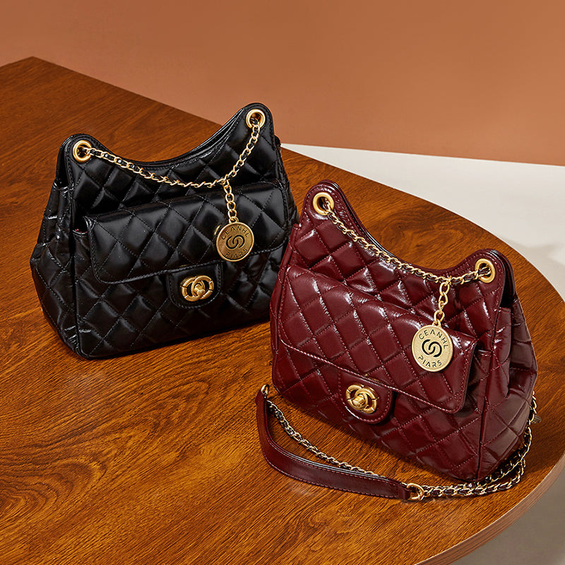 First layer of cowhide hobo bag genuine leather Chanel style fashionable versatile shoulder crossbody bag