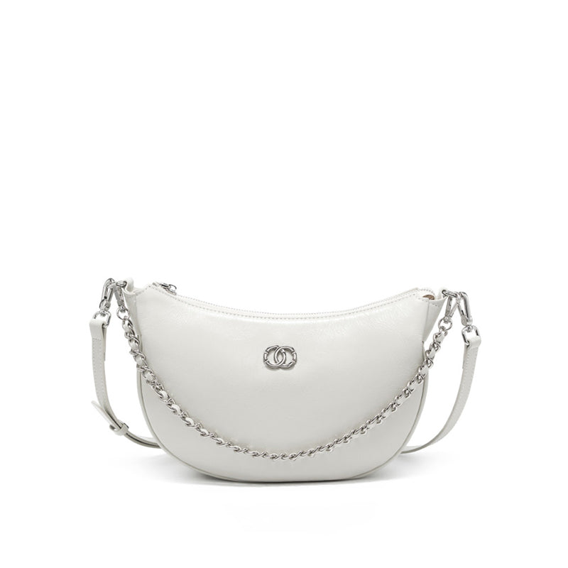 Genuine leather all-match crossbody bag, first layer cracked cowhide one-shoulder simple crescent dumpling bag
