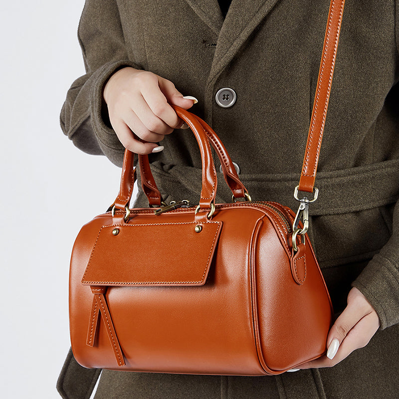 Genuine leather Boston pillow bag fashionable casual handbag cowhide shoulder messenger bag