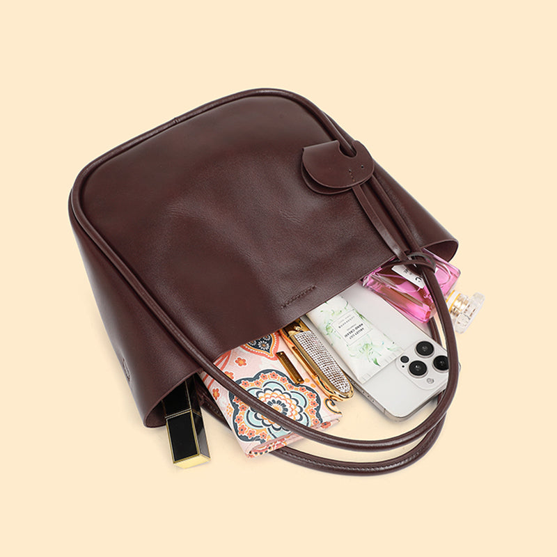 Cowhide shoulder bucket bag genuine leather handbag fashionable shoulder tote bag