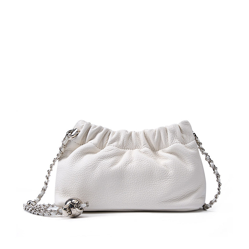 Genuine leather gold ball chain underarm bag cloud pleated bag shoulder crossbody bag