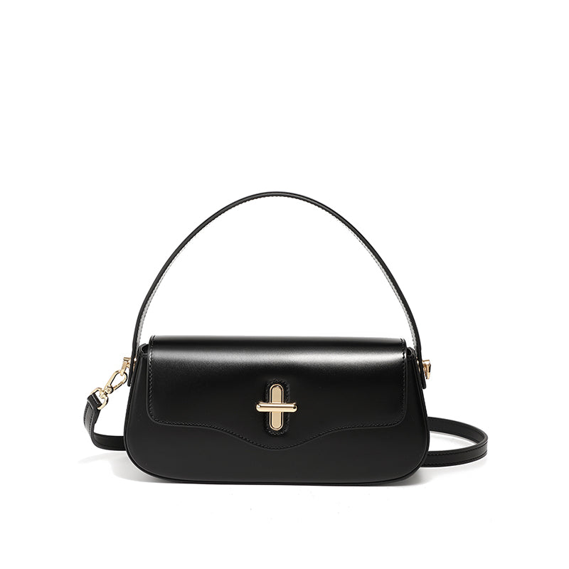 Genuine leather niche design baguette handbag shoulder crossbody bag underarm bag