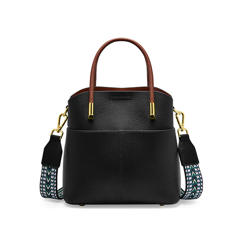 Small leather shoulder bucket bag