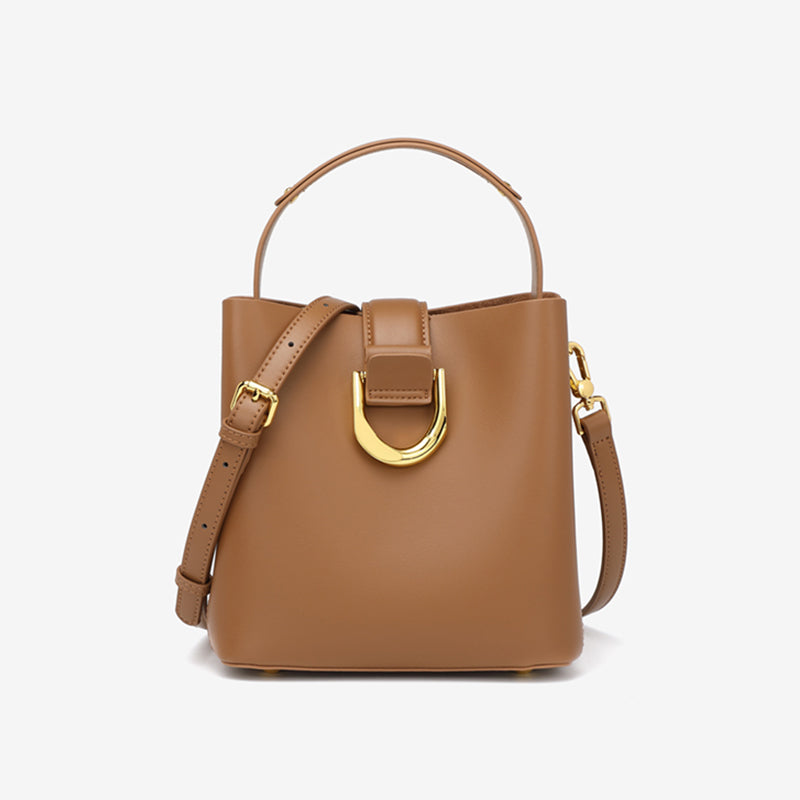 Genuine leather versatile bucket bag fashionable commuter handbag shoulder messenger bag