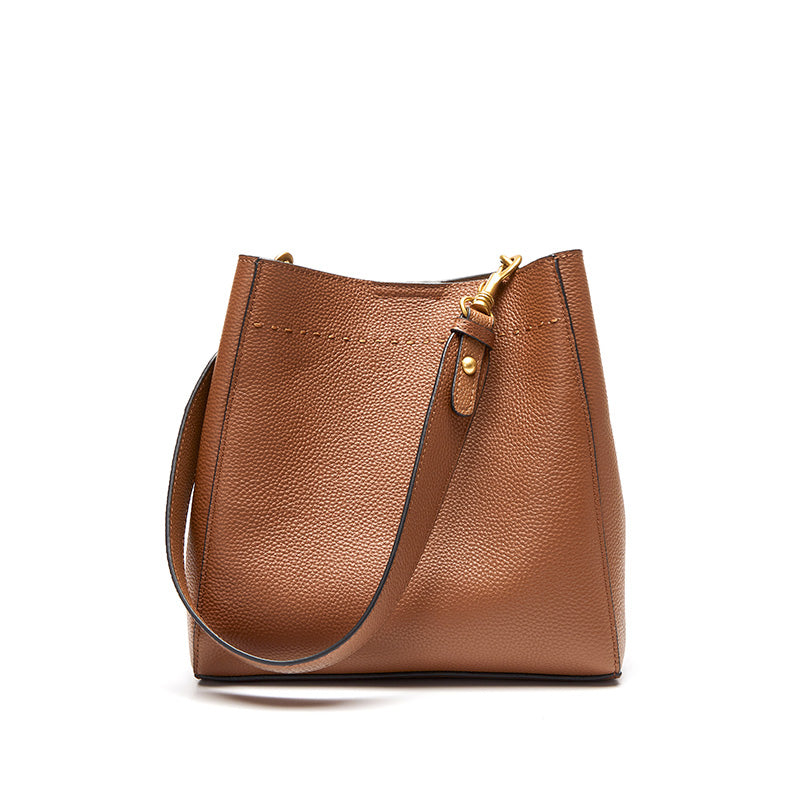 Vintage genuine leather all-match tote bag bucket bag