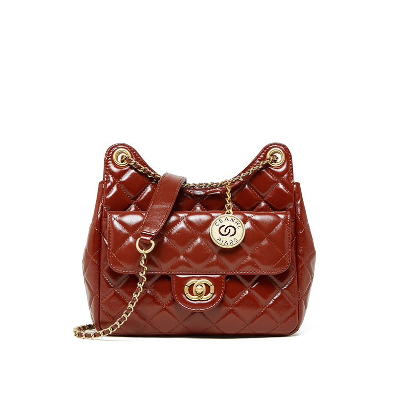 First layer of cowhide hobo bag genuine leather Chanel style fashionable versatile shoulder crossbody bag