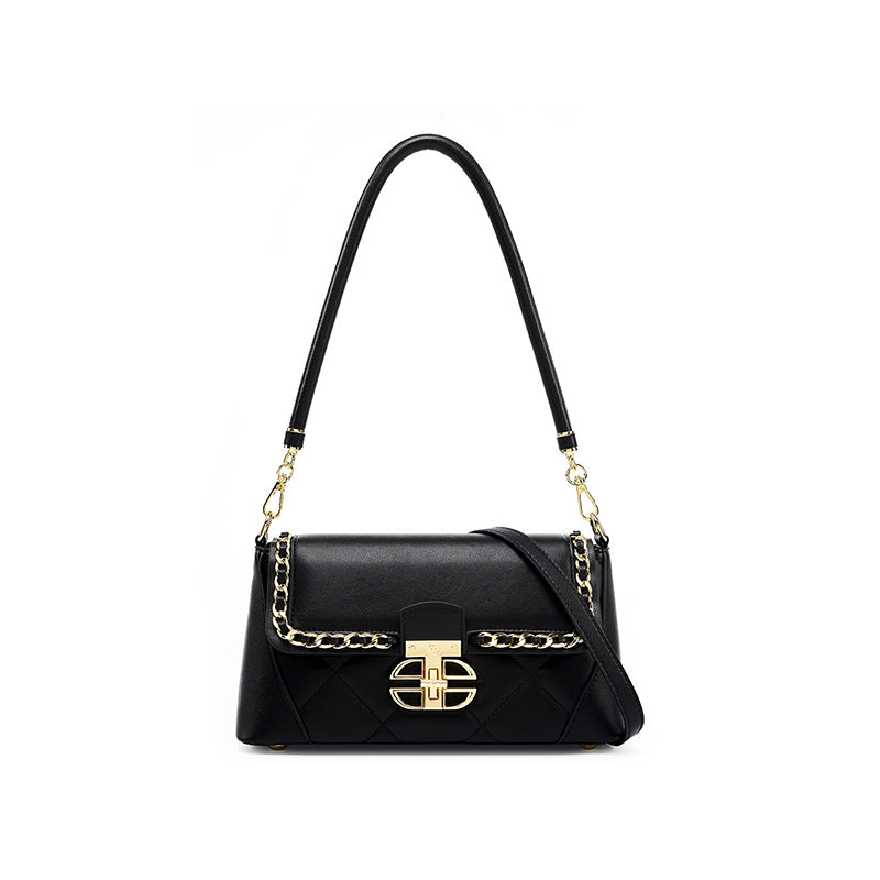 Genuine leather heavy embroidery baguette small square chain bag high-end shoulder underarm bag