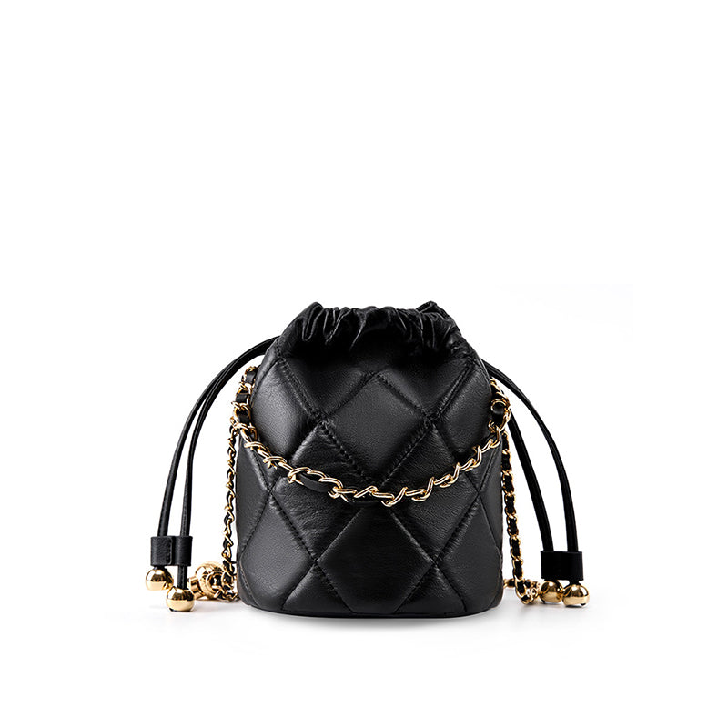 Genuine leather crossbody bucket bag high-end versatile small chain handbag for women