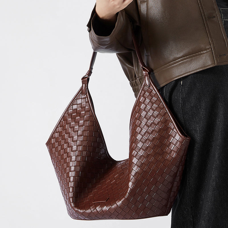 Cowhide Woven Tote Bag Underarm Shoulder Bag