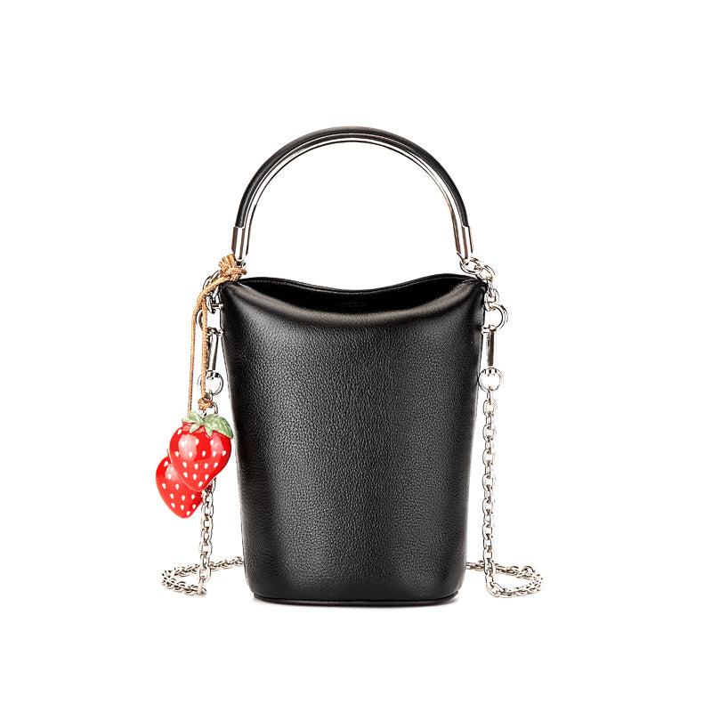 Genuine leather high-end retro Maillard mobile phone bag shoulder crossbody bucket bag