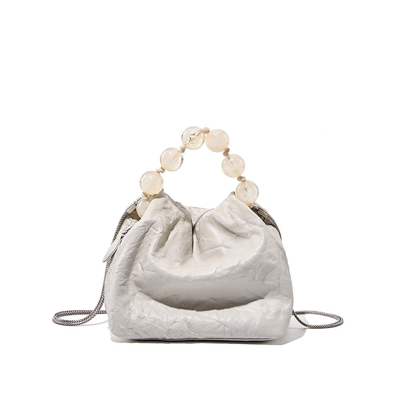 Genuine leather Chinese bead handbag niche cowhide single shoulder beaded crossbody bag