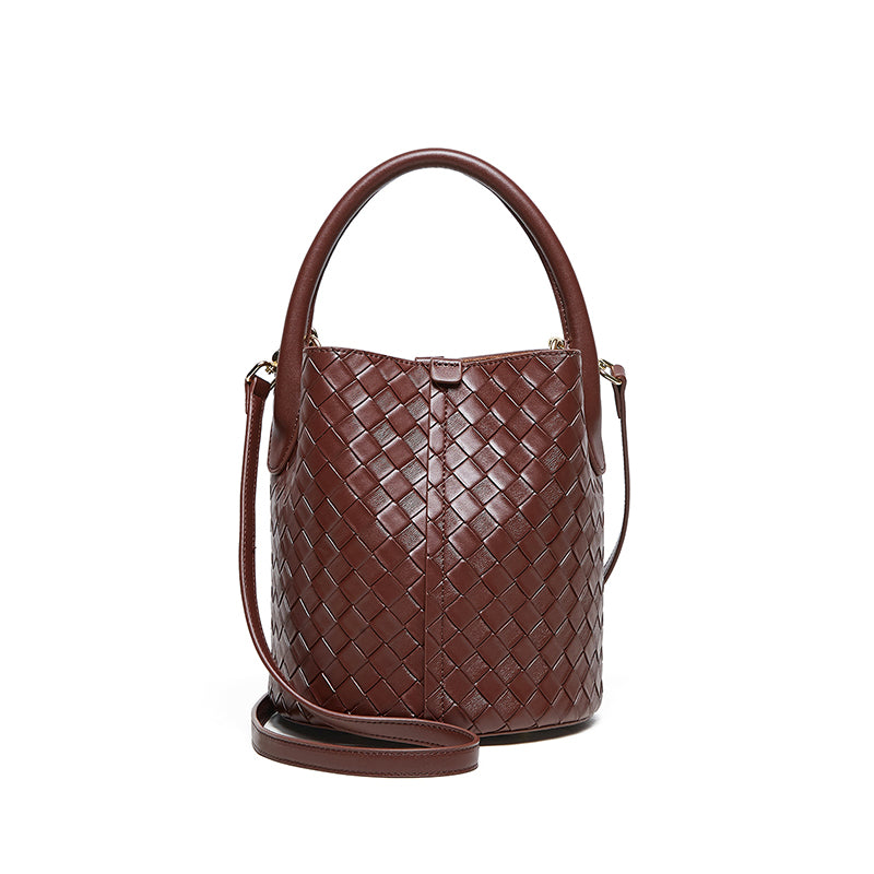 Genuine leather high-end bucket bag versatile woven light luxury shoulder crossbody bag