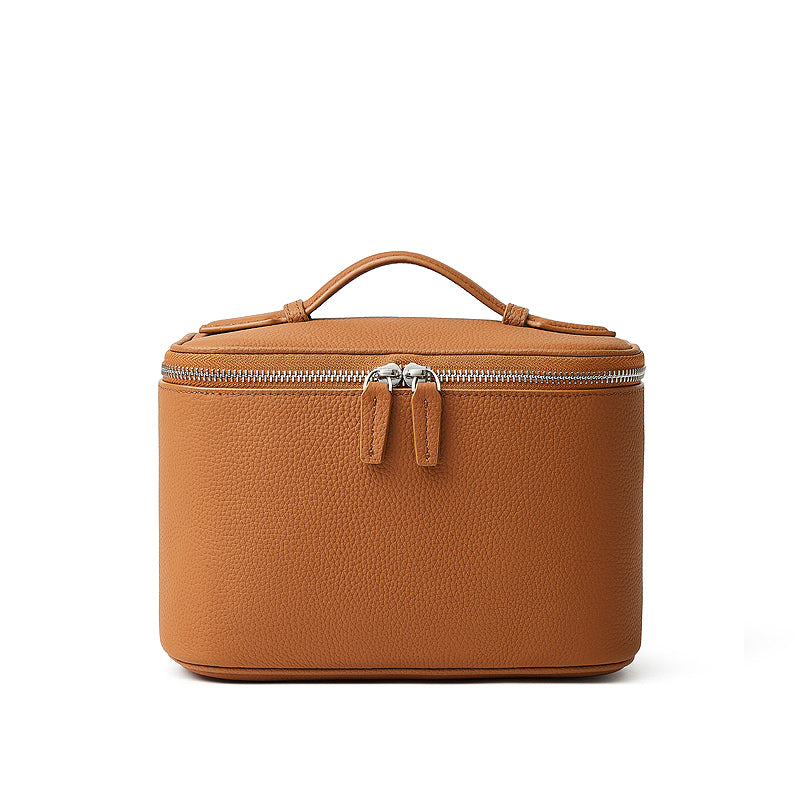 Genuine leather multi-compartment cosmetic bag, large capacity toiletry bag, high-end cowhide storage bag