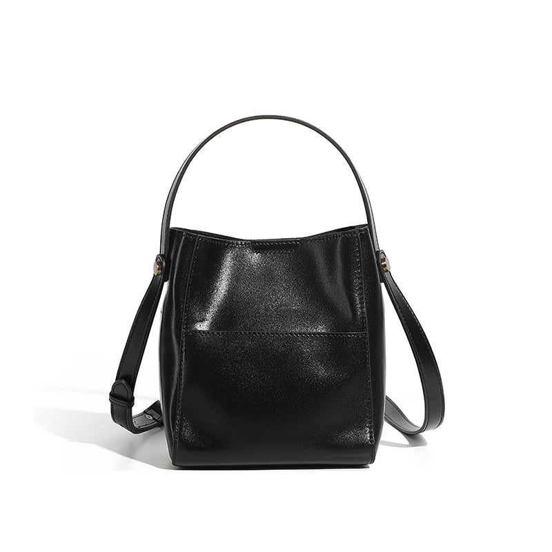 Genuine leather vintage vegetable tanned cowhide bucket bag niche pocket handbag shoulder bag versatile crossbody bag women's bag