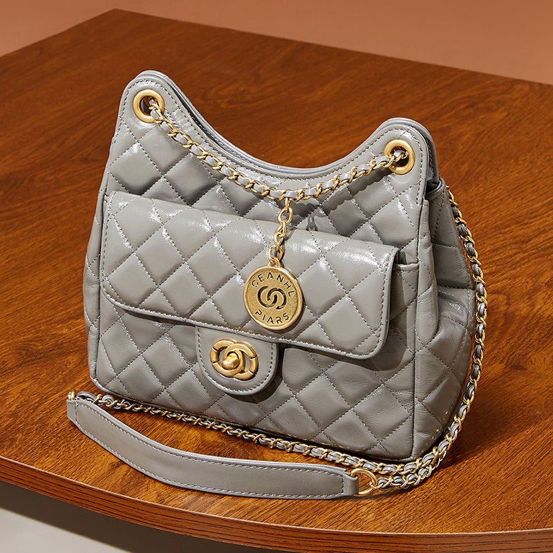 First layer of cowhide hobo bag genuine leather Chanel style fashionable versatile shoulder crossbody bag