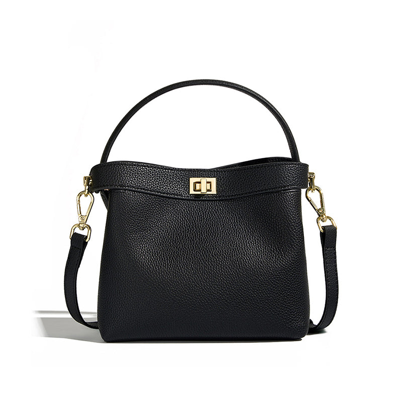 Genuine leather niche design handbag crossbody bucket bag one shoulder ins style women's bag