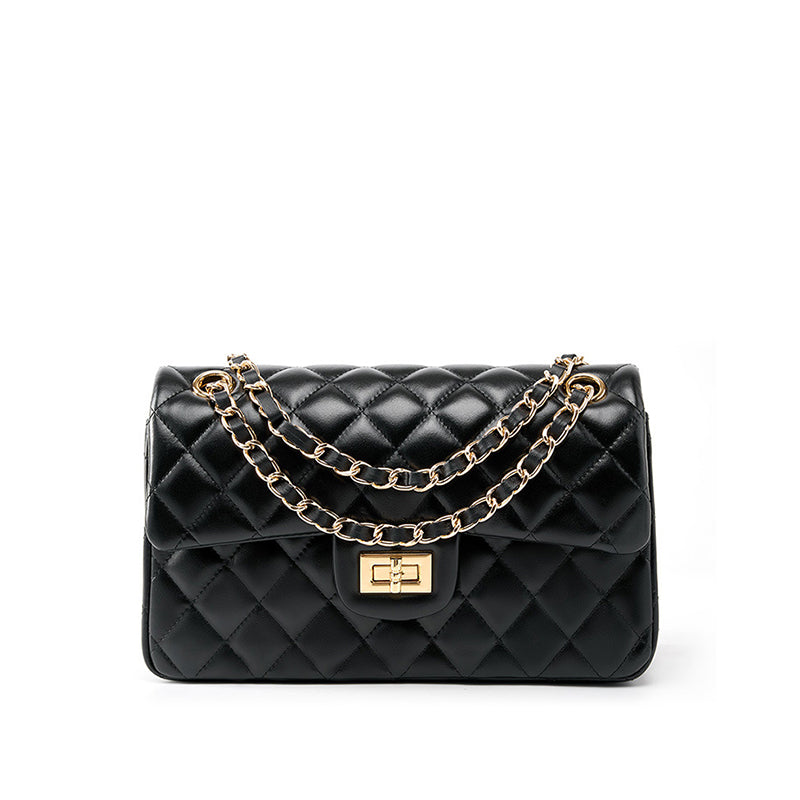 First layer of cowhide chain underarm bag genuine leather small Chanel style fashionable diamond shoulder crossbody bag small square bag