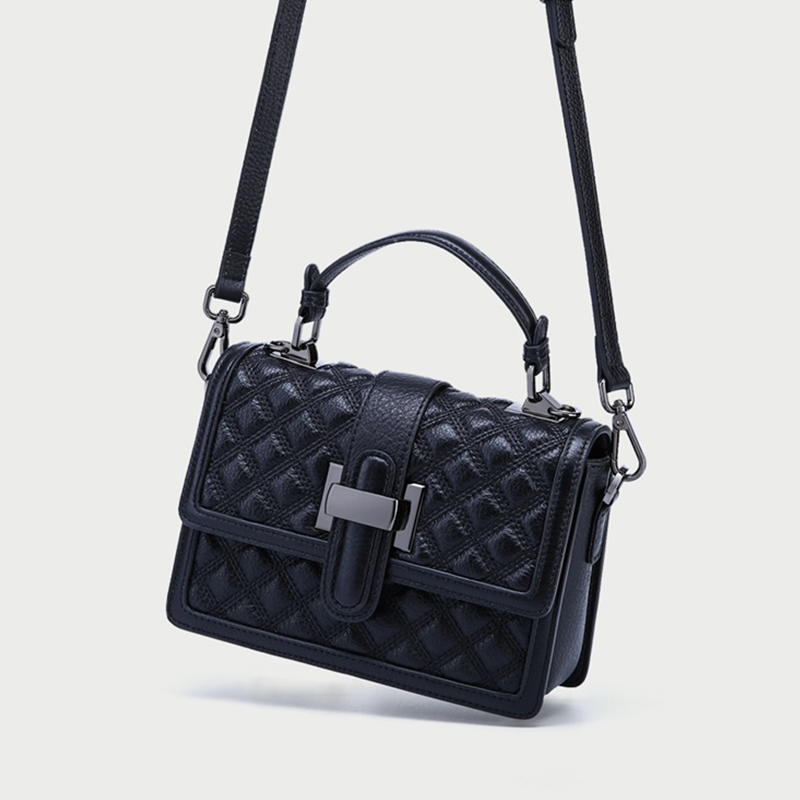 First layer genuine leather handbag fashionable and versatile one-shoulder diamond crossbody bag