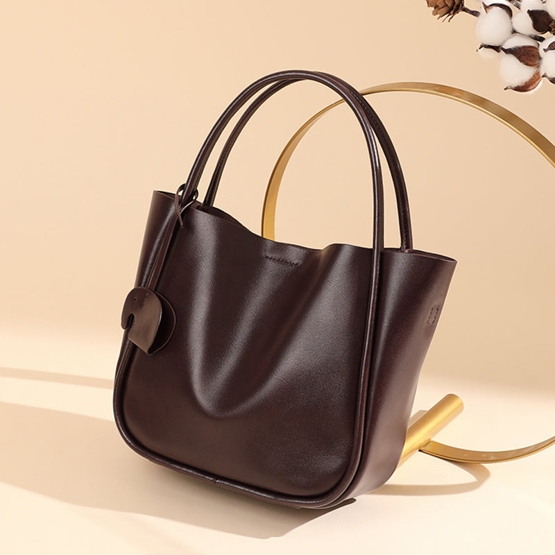 Cowhide shoulder bucket bag genuine leather handbag fashionable shoulder tote bag